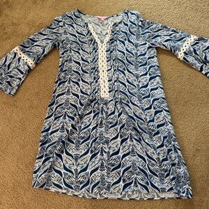 Lilly Pulitzer Hollie Tunic A Mermaids Tail Blue/White Print Dress